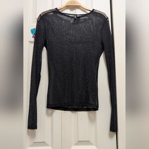 H&M Black Glitter Mesh Long Sleeve Top